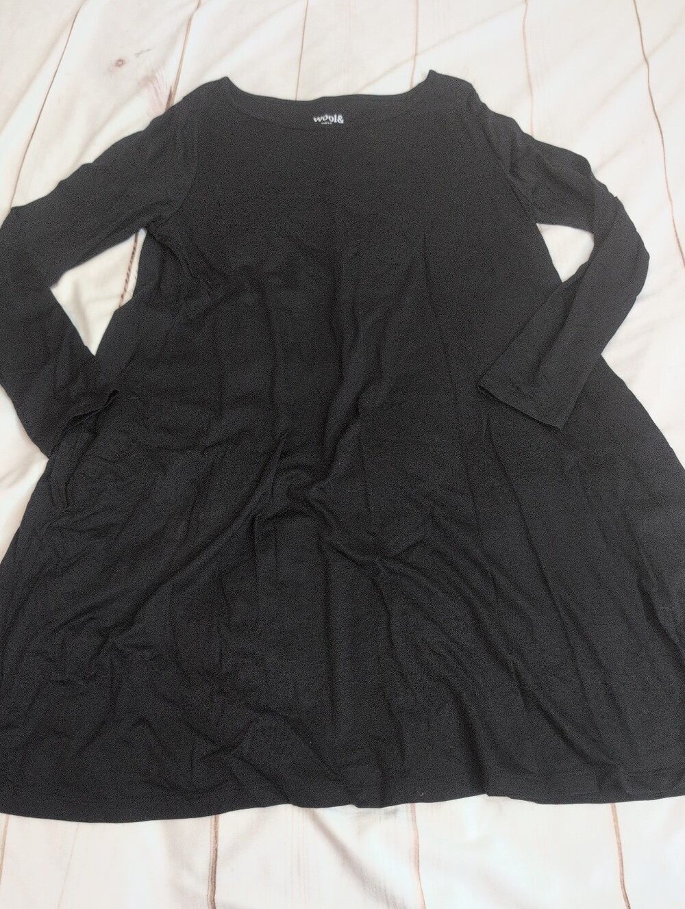 Wool& Rowena Merino Wool Swing Dress Womens XL Black Long Sleeve Pockets
